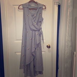 US 8 Floral Striped Calvin Klein Wrap Dress NWOT